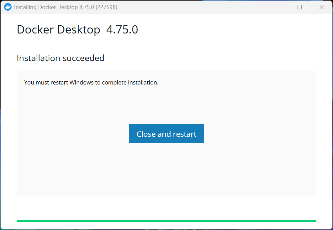 Docker Desktopのインストール完了画面