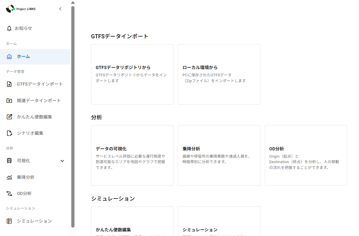 LINKS Mobilysのトップ画面